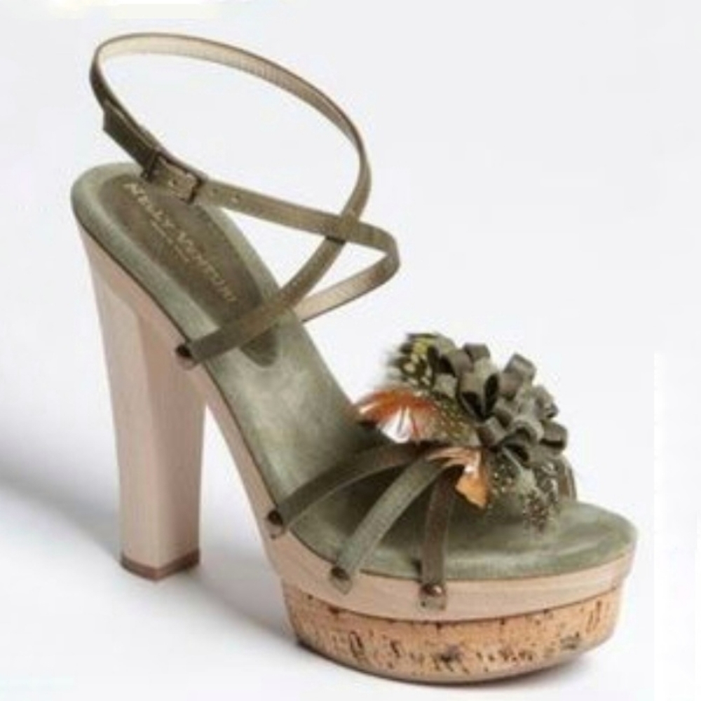 Olive Green Floral Cork Platform Sandals